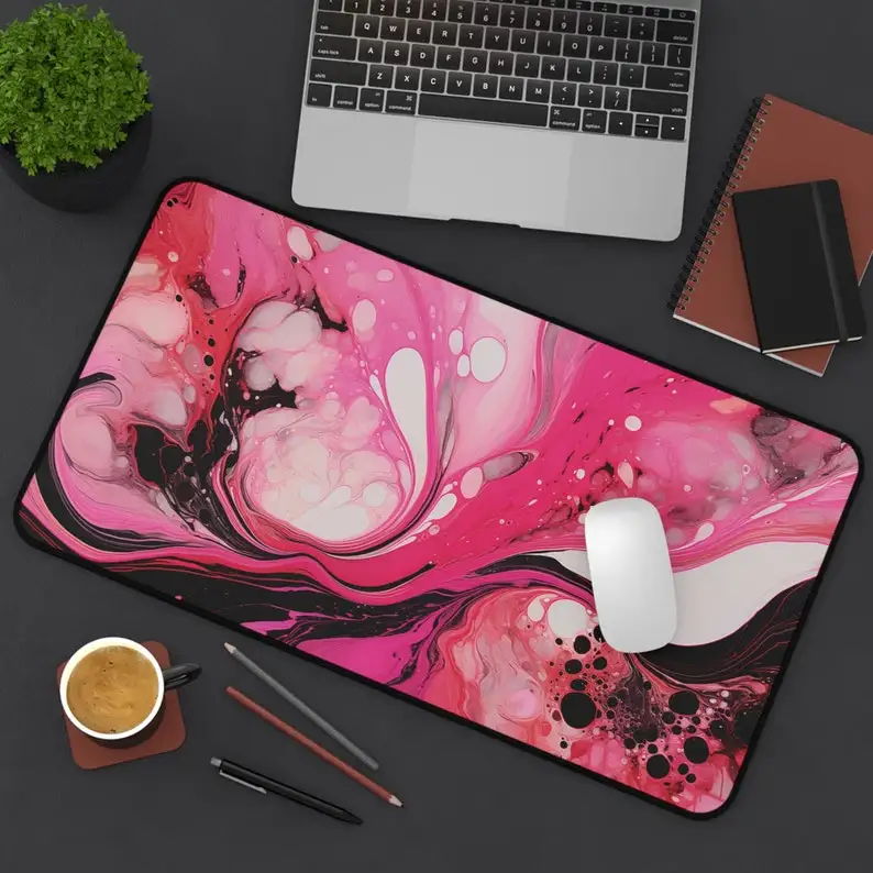 

Pink Abstract Wavy Line Deskmat, Home and Office Decor, Stylish Workstation Gift,desk Accessory, Modern Deskmat Kawaii Desk Pad