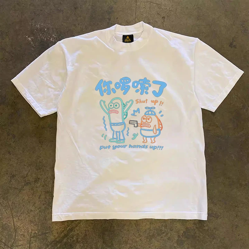 Loose Fit Cotton T-Shirt Unisex Short Sleeve Double Thread UPUPXIA Hero Print Sweat Absorbent round Neck Casual Summer Top