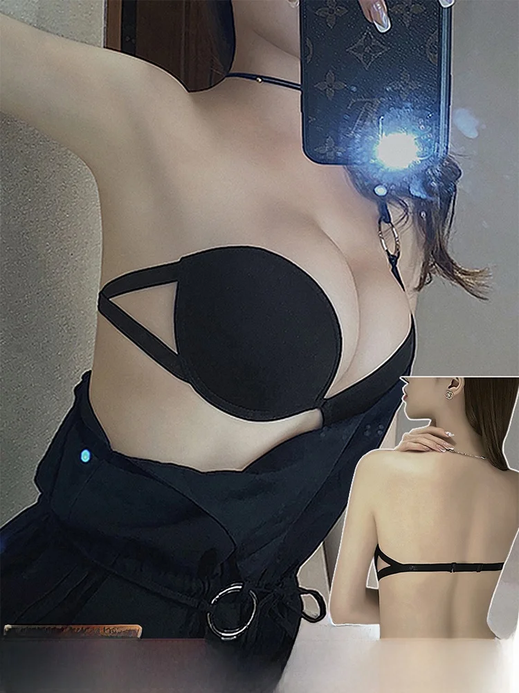 

Wireless Backless Bra Women's Anti-Slip Small Chest Gather Sexy Invisible Big Chest Back Bra Summer Nylon Fabric Full Cup