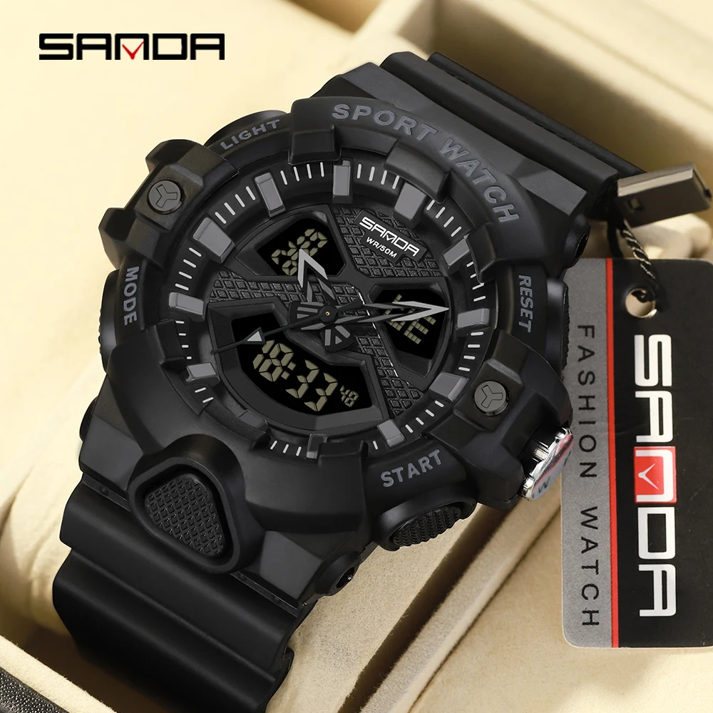 

Fashion Sanda Top Brand Dual Display Men Waterproof Sports Military Alarm Stopwatch Quartz Male Led Digital Multifunction Watch