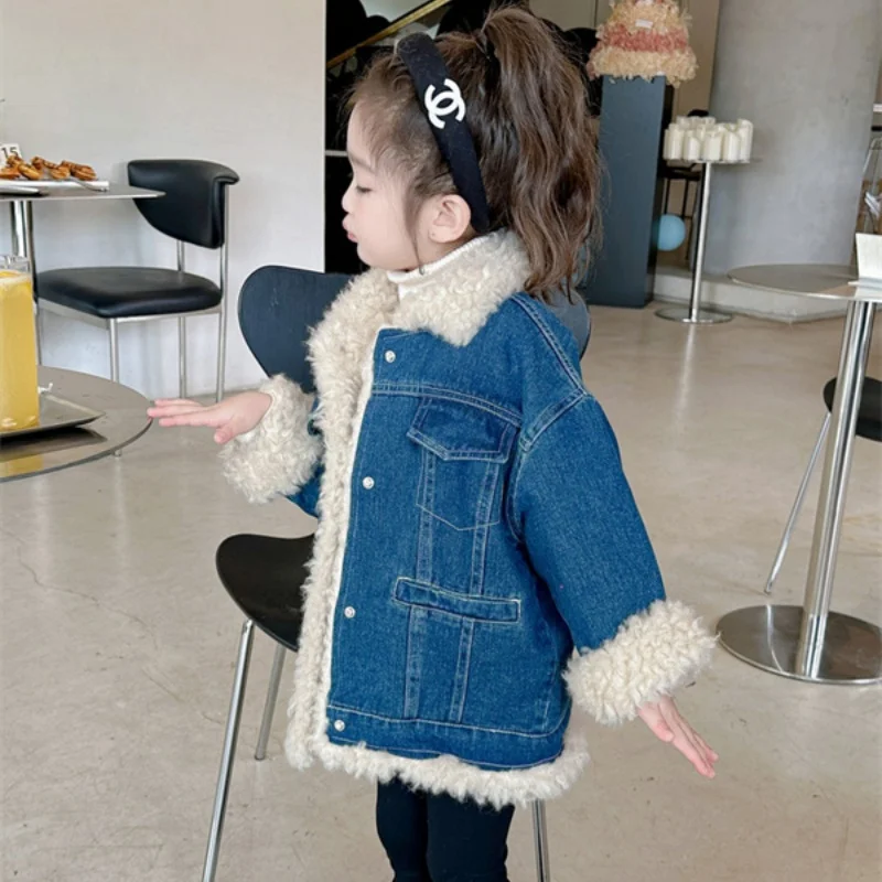 

Girls Coat Jacket Winter Cotton Windbreak 2023 Jean Warm Plus Thicken Furs Overcoat Teenagers Formal Children's Clothing