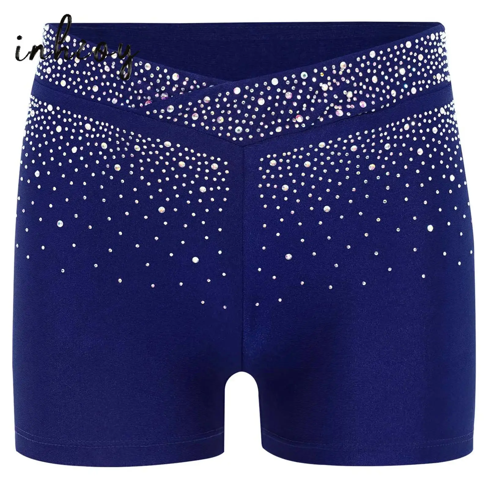 أطفال بنات الشكل التزلج الرقص قصيرة تألق الراين الخامس الجبهة بسط السراويل ل البهلوانية الجمباز أداء الباليه #1