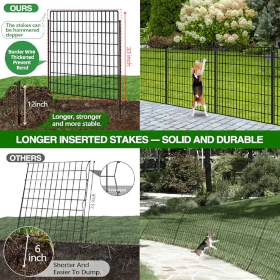 Outdoor Garden Fencing For Animal Barrier, Rustproof Metal Wire Panels In Black, 33 In Height X 24 Ft Length, No-Dig Decorative - view 3
