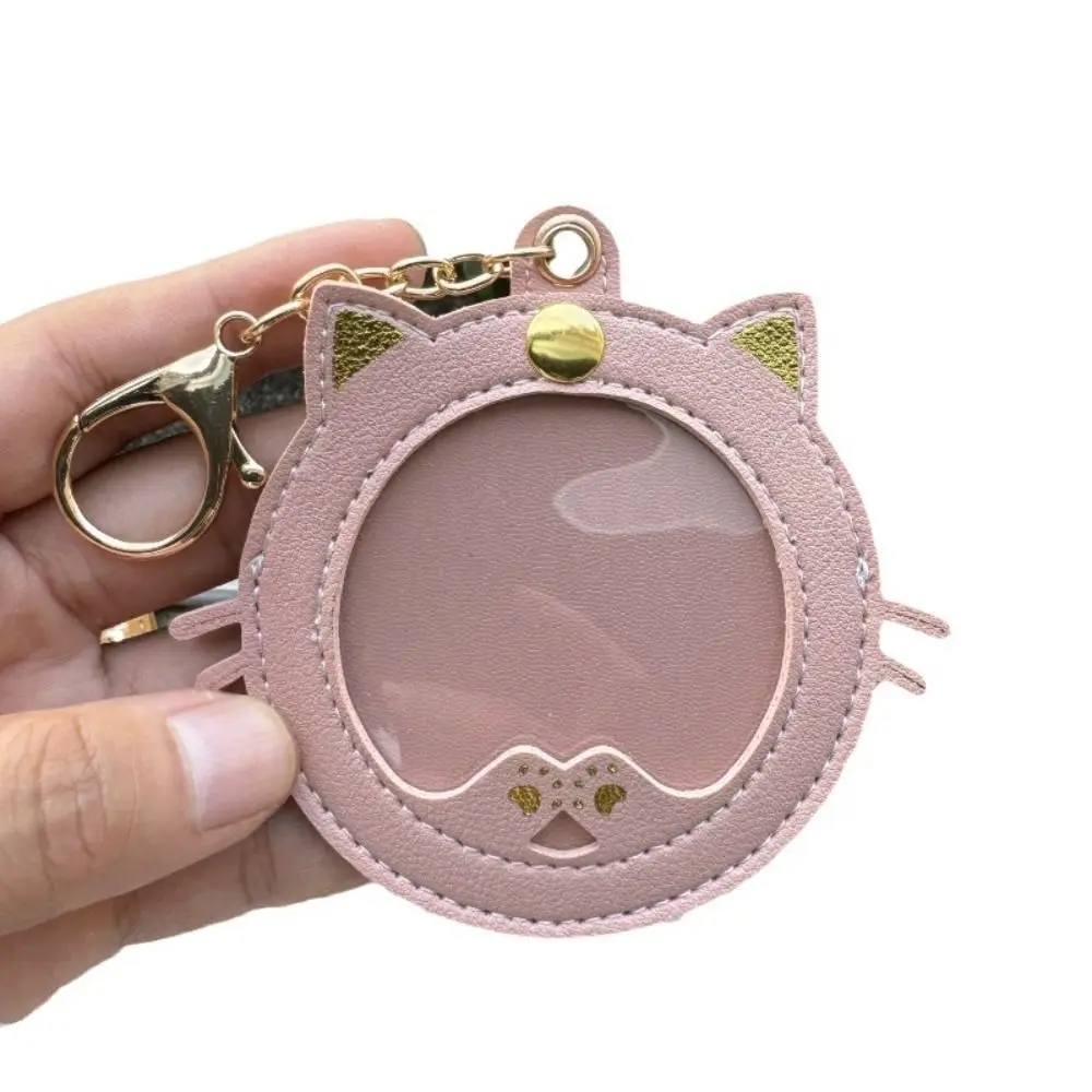 Mini Badge Display Pouch Cartoon Cat Shape Anime Badge Storage Bag Portable Pu Leather Badge Protector Keychain Bag Accessories