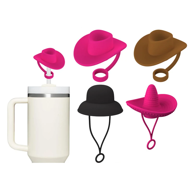 1PCS Silicone Straw Covers Cap Compatible With Stanley 30&40Oz Cup10mm Cowboy Hat Straw Toppers Reusable Dust-Proof Straw Caps