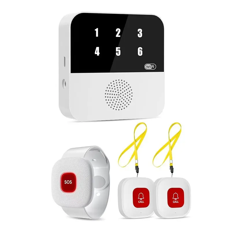 Wifi Caregiver Pager Smart Call System Emergency Alert Button Display Caller+ Wristband+ 2 Call Buttons For Elderly-Y41A