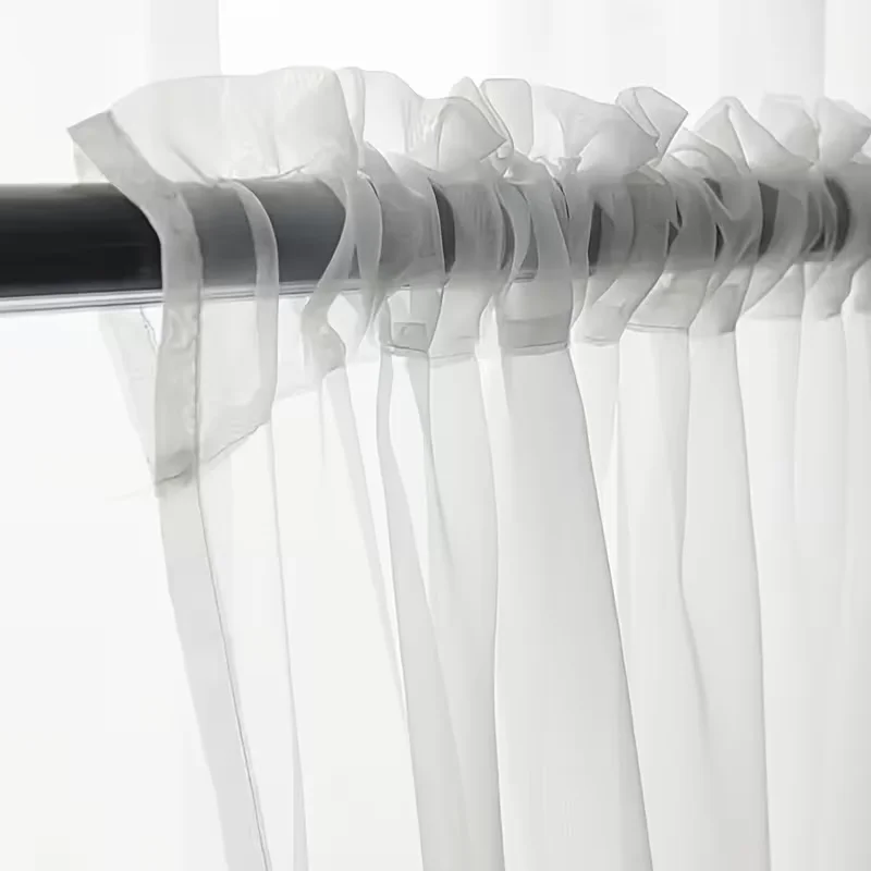 2PC  Korean Minimalist White Sheer Curtain, Soft Glow, Dessert Store Window Short Curtain