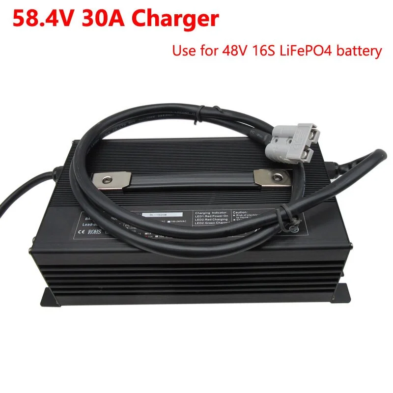 LiFePO4 Fast Charger 58.4V 15A 20A 25A 30A For 48V 51.2V 58v 16S Lithium Iron Phosphate LFP RV EV Power Forklift Battery Charger