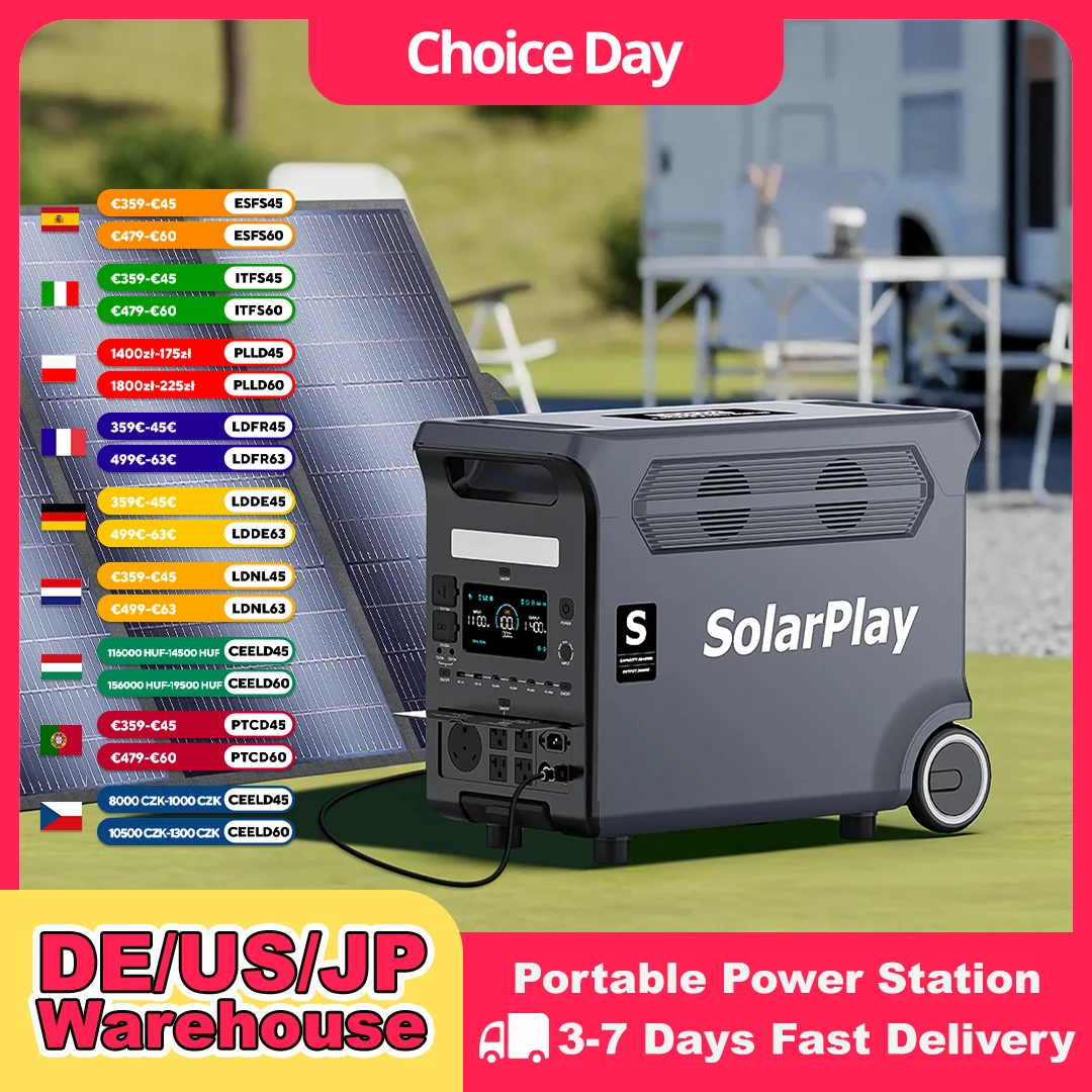 SOLARPLAY 3600W Portable Power Station 3840WH Outdoor Generator With Folable Solar Panels For Home Emergency Outdoor Camping