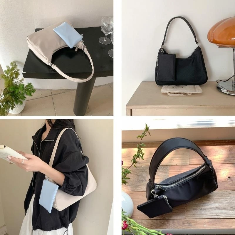 

E8FB Women Solid Color Shoulder Bag Simple Underarm Bag Stylish Armpit Bag for Daily