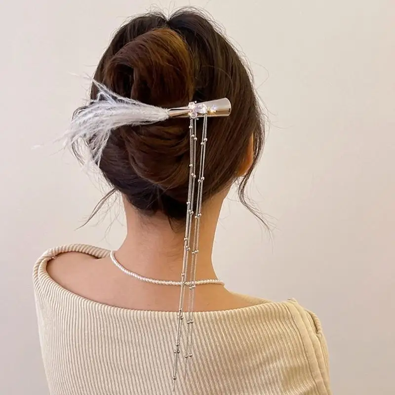 

39xe перья для кисточки шпильки горячие девушки для утки с утиной прическа y2k в стиле Barrette милый перо для волос для женщин