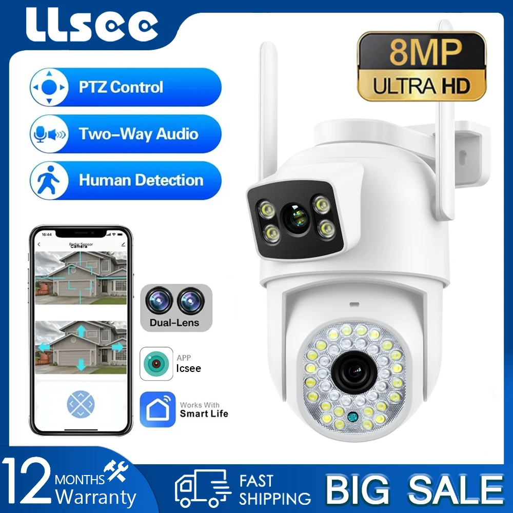 lllsee sem fio ao ar livre cctv 360 ip camera de seguranca monitoramento pan tilt impermeavel conexao wifi telefone movel 4k 8mp 01