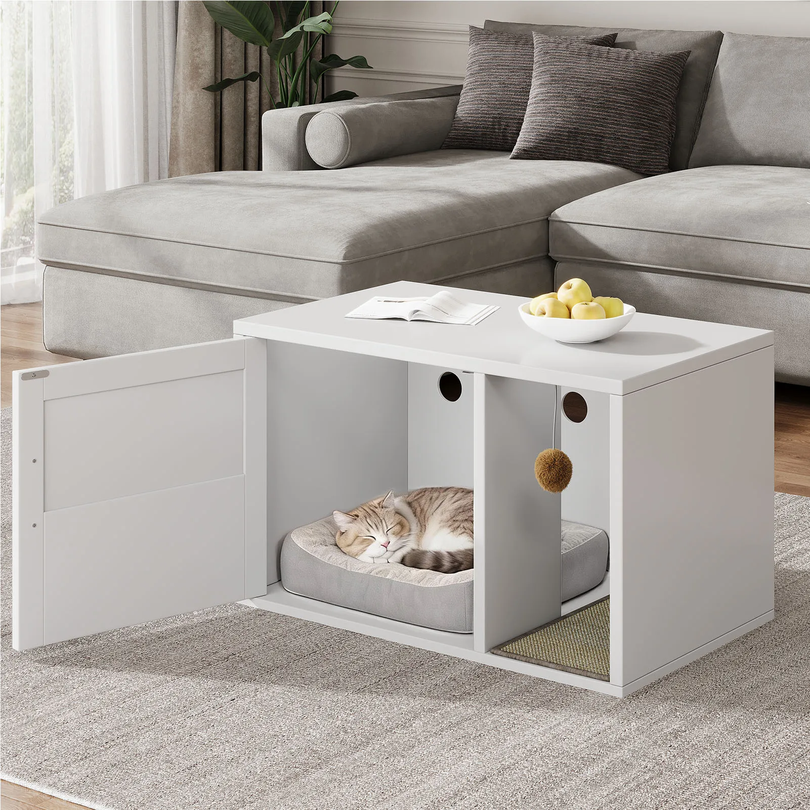 

Modern Cat House Cat Litter Box Cabinet Multifunctional Washroom End Table for Bedroom Living Room Cat Litter Box Cabinet