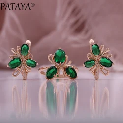 PATAYA New Flower Style Natural Zircon Women Sets 585 Rose Gold Color Dangle Earrings Wedding Party Fine Fashion Jewelry Set