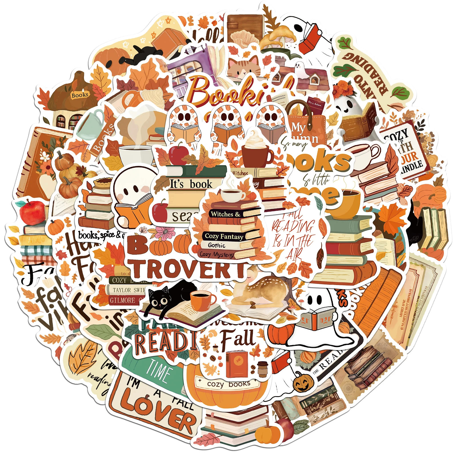 50PCS Bookish fall Stickers Exquisite Handbooks Material Phone Case Laptop Luggage Waterproof Stickers