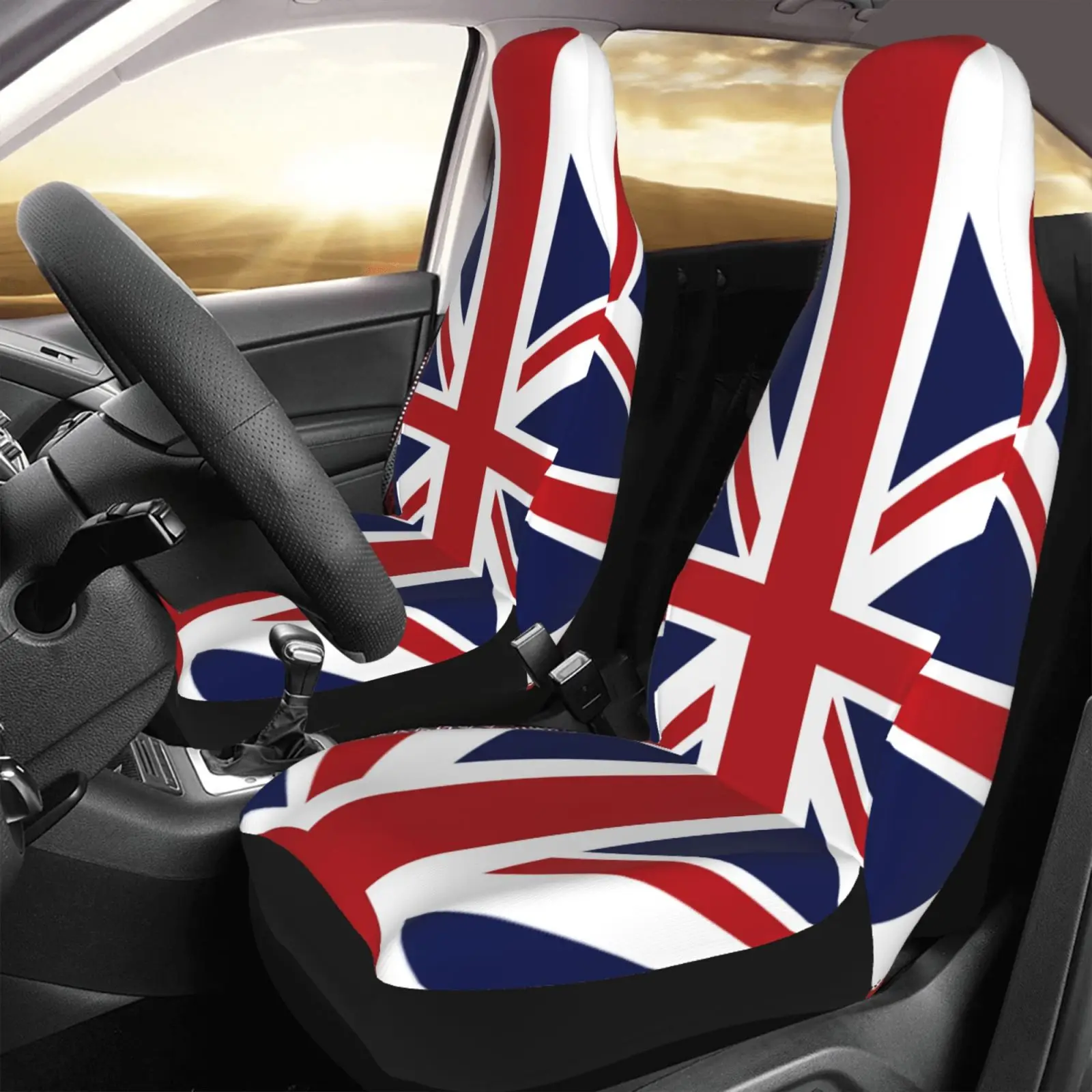 British Flag Printed Car Seat Cover - 2-piece Set for The Front Seats - Automotive Accessories - Stain-resistant Patriotic Theme