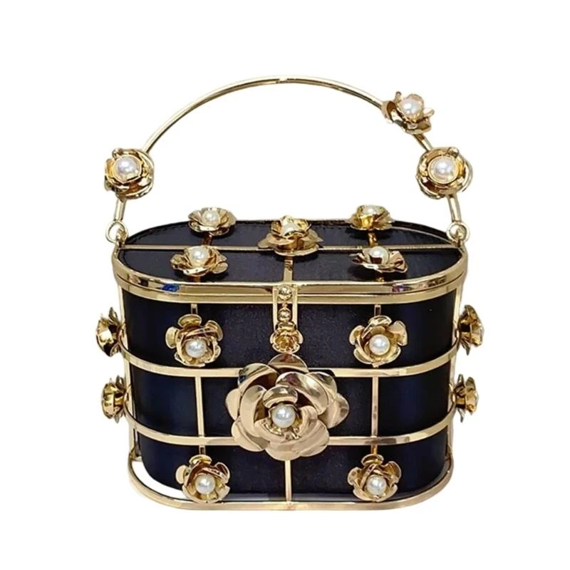 

E8FB Fashionable Flower Embellished Evening Purse Shoulder Bag for Special Occasion