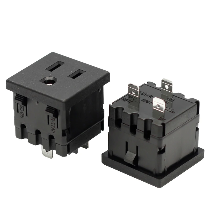 

15A USA American Standard 3 Pins Power Socket Power Plug Panel Mount Type Connectors Adapter for PDU Female Power Socket