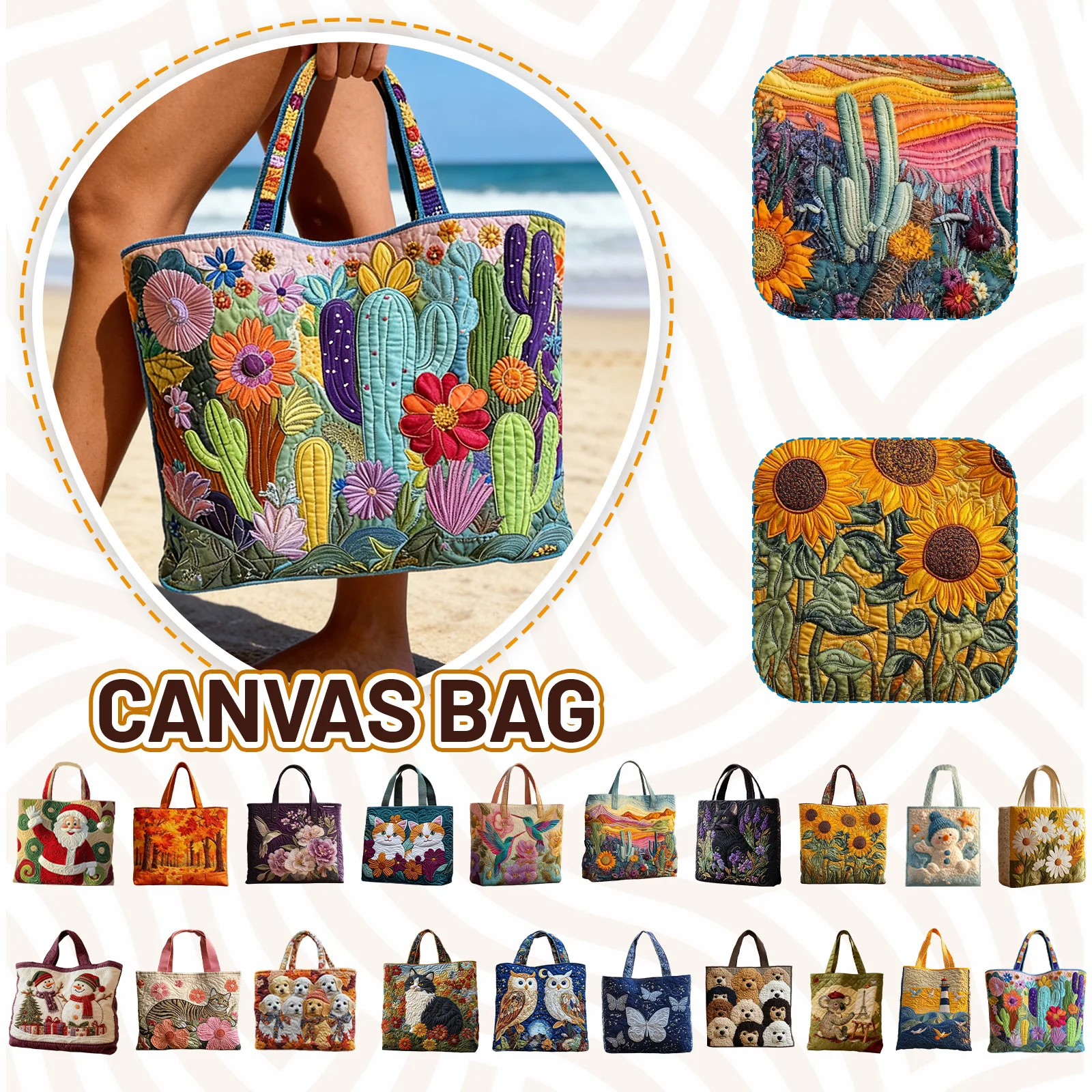 

Сумка с 3D цифровой печатью для женщин, уникальный цветочный дизайн, хлопковая сумка, модная женская сумка-тоут с принтом, повседневные дорожные сумки