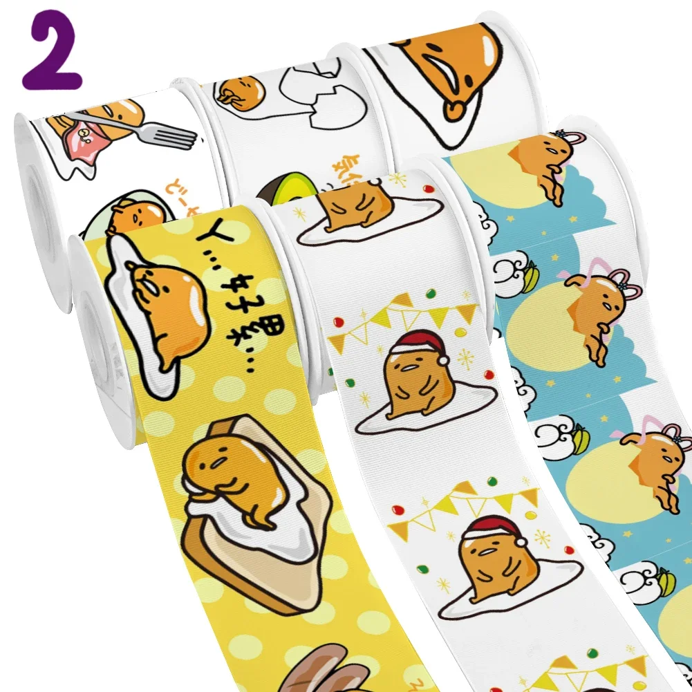 

Japanese Sanrio Egg Yolk Cartoon Gudetama Design Printed Grosgrain Satin Ribbon for Gift Wrapping Hair Bow 50 Yards