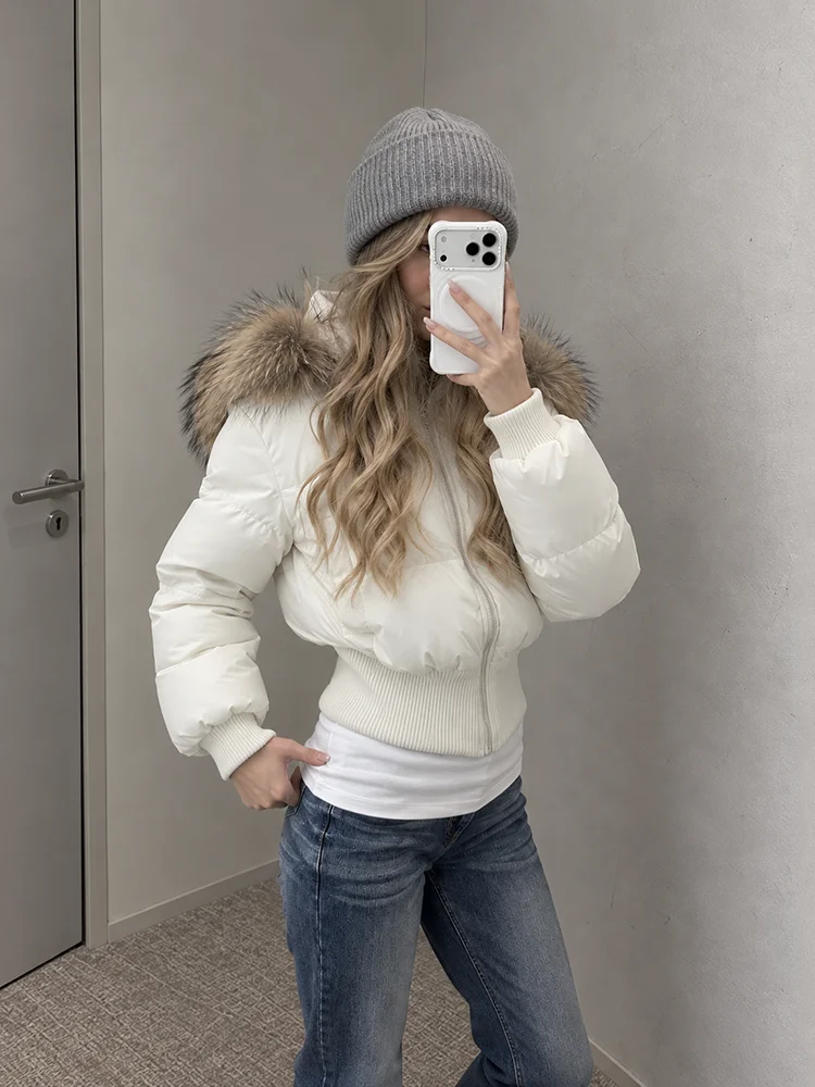 REDDACHiC Warm Bubble Quilted Puffer Women Causal Long Sleeve Zipper Faux Fur Hooded Cinched Crop Down Jacket Winter Outwear