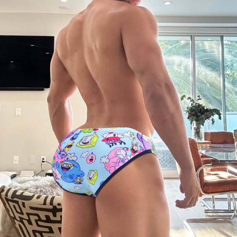 Men Underwear Briefs Sexy Modal Colorful Summer Patterns Bikini Man Anime Belt High Fork Horn Design Underpants Butt Lift MP296