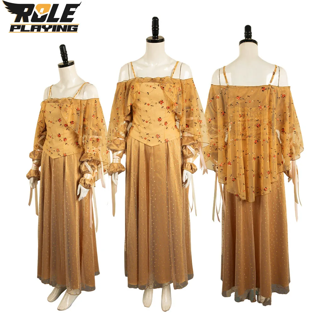 

Padme Cos Amidala, желтое платье для косплея, костюм для маскировки из фильма, одежда, наряд для женщин, женский карнавальный костюм на Хэллоуин