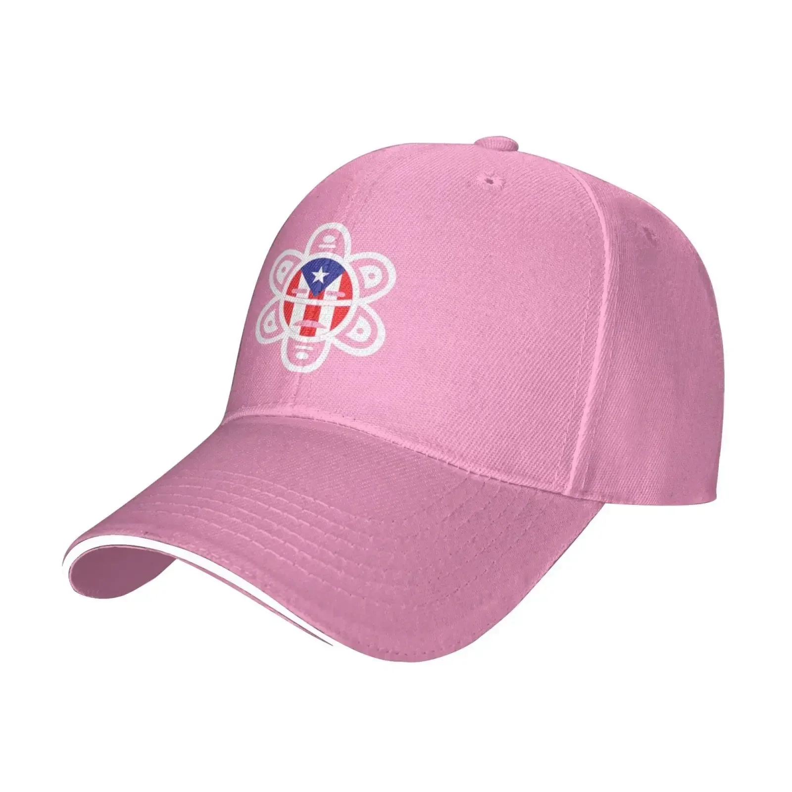 Puerto Rico Flag Sun Tribal Sol Taino Baseball Cap Men Women - Duck Tongue Classic Sandwich Hat Plain Pink