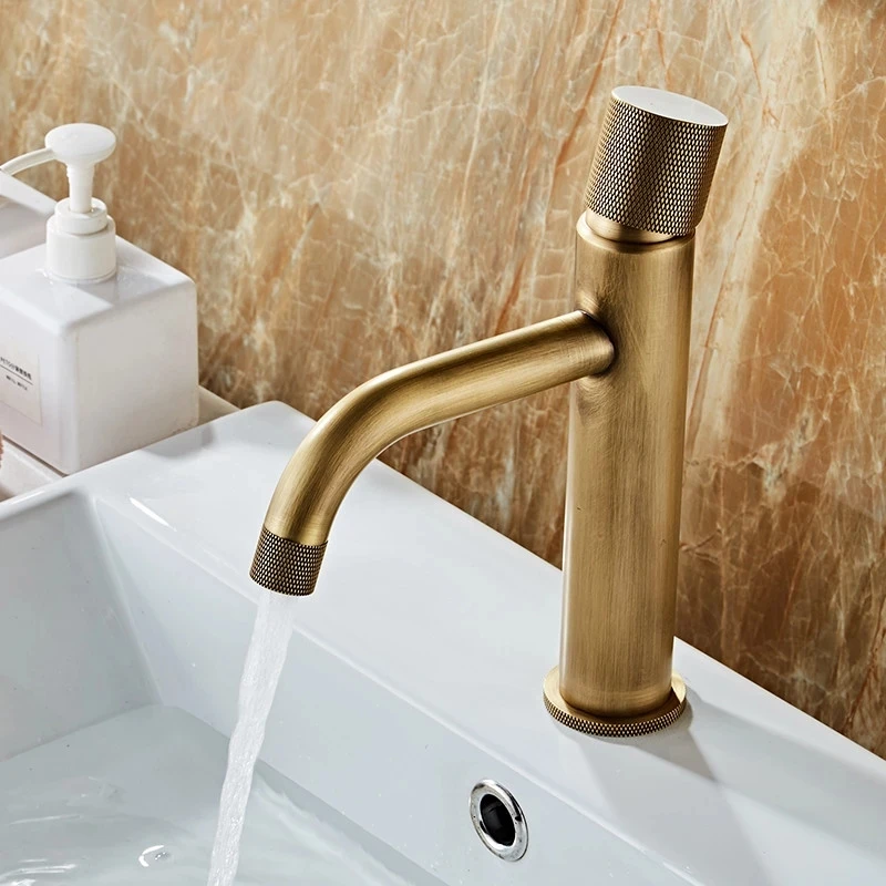 

Basin Faucets Antique Bronze Bathroom Faucet Hot & Cold Brass Bathroom Sink Faucet Deck Mounted Lavotory Faucet Mixer Water Tap