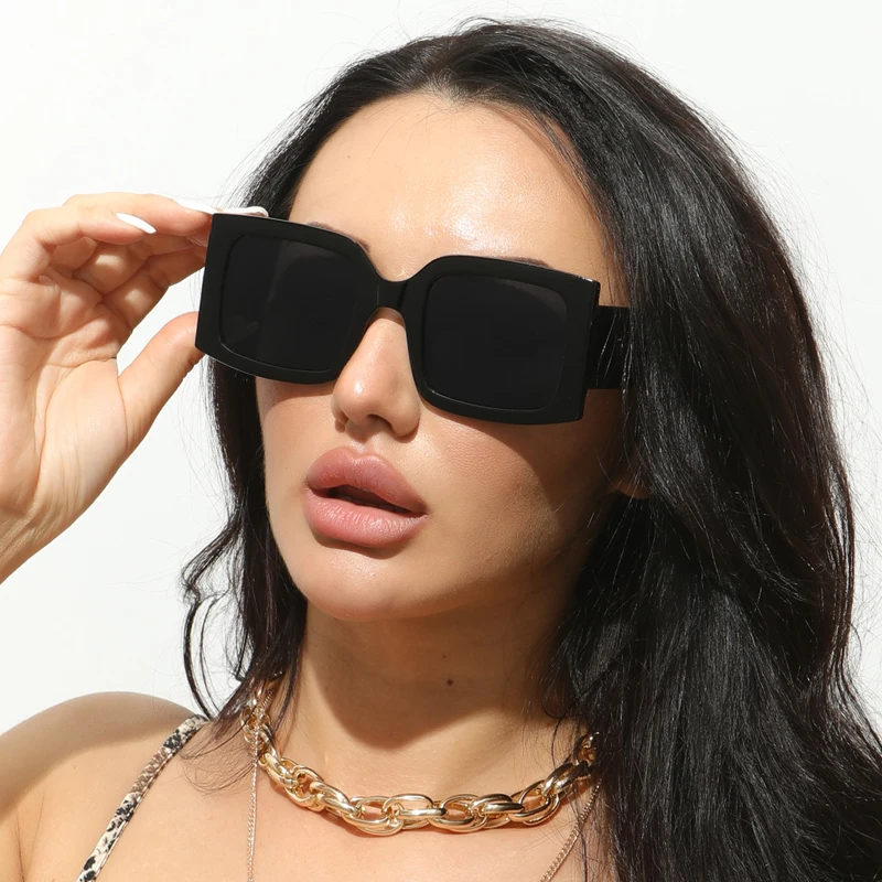 Retro Wide Leg Square Brown Sunglasses For Women Vintage Brand Gradient Sun Glasses Men Hip Hop UV400 Eyewear Female Sahdes