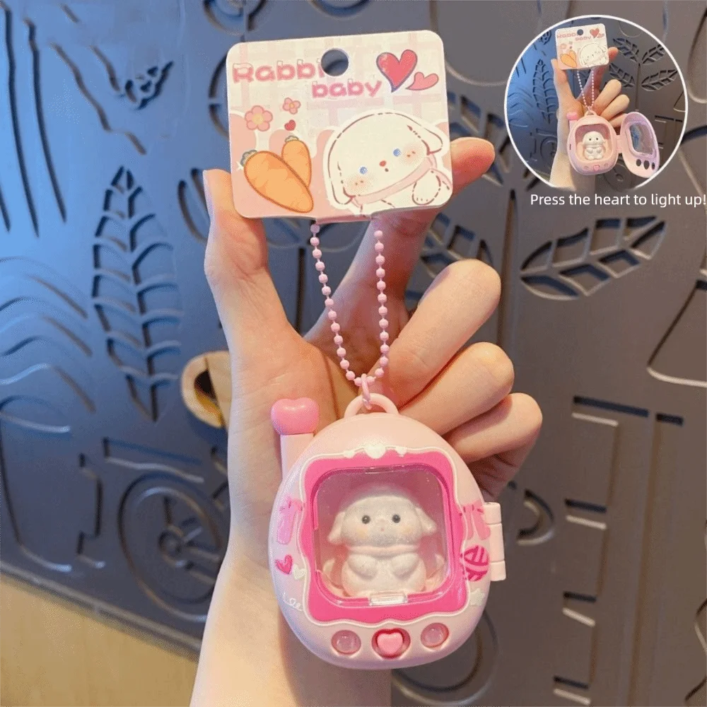 Cute Mini Cat Dog Keychain Retro Television Bag Charm Light Up Pendant Pet Lovers Press Flash Animals Keyring Bag Pendant