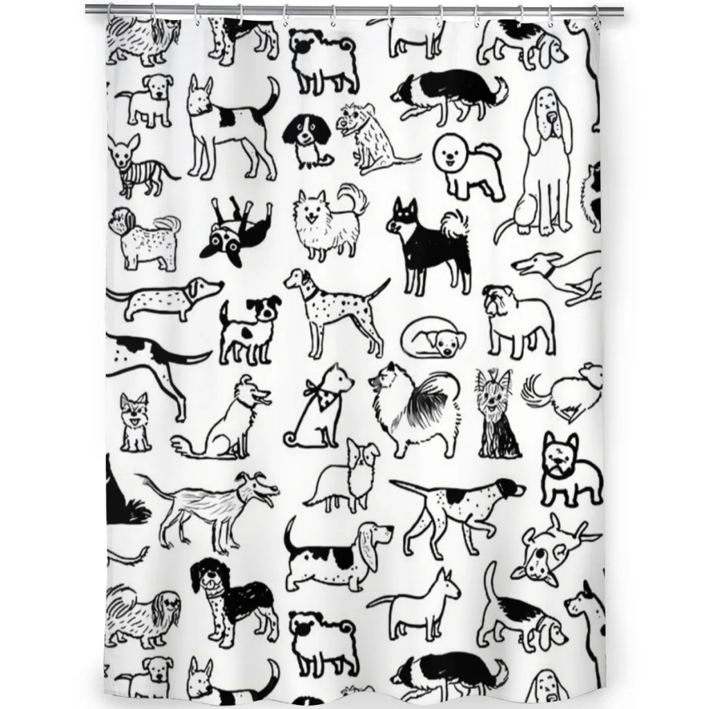 Black White Dogs Pattern Bathroom Shower Curtains Shiba Inu Waterproof Partition Curtain Designed Home Decor Accessories