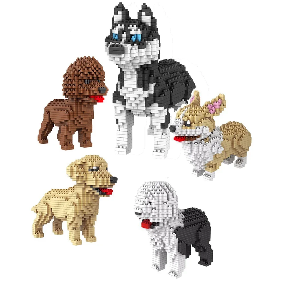 Husky Dog Micro Mini Building Blocks: Cute Pet Themed Puzzle Toy Commemorative Collection Golden Haired Poodle Dog Model Gift