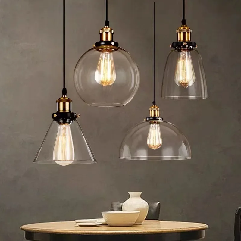 American Retro Industrial Loft Chandelier Bar Counter Restaurant Bar Pendant Lamp Creative Home Simple Glass Hanging Lights