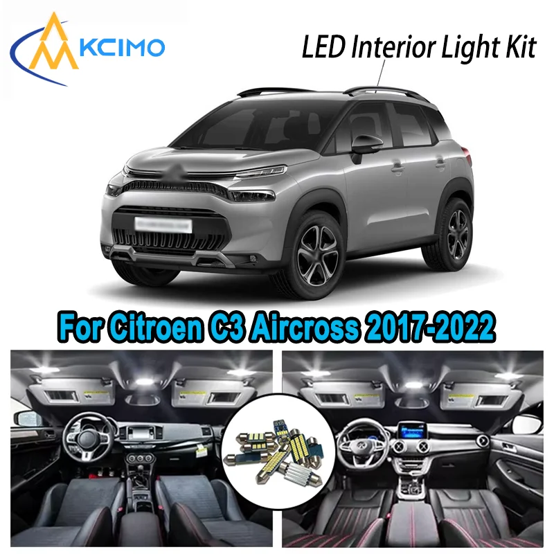 Pour citroën C3 Aircross 2017-2022 2018 2019 Premium LED lumineuse intérieur dôme carte coffre Kit d'éclairage voiture lampes LED Canbus pas d'erreur