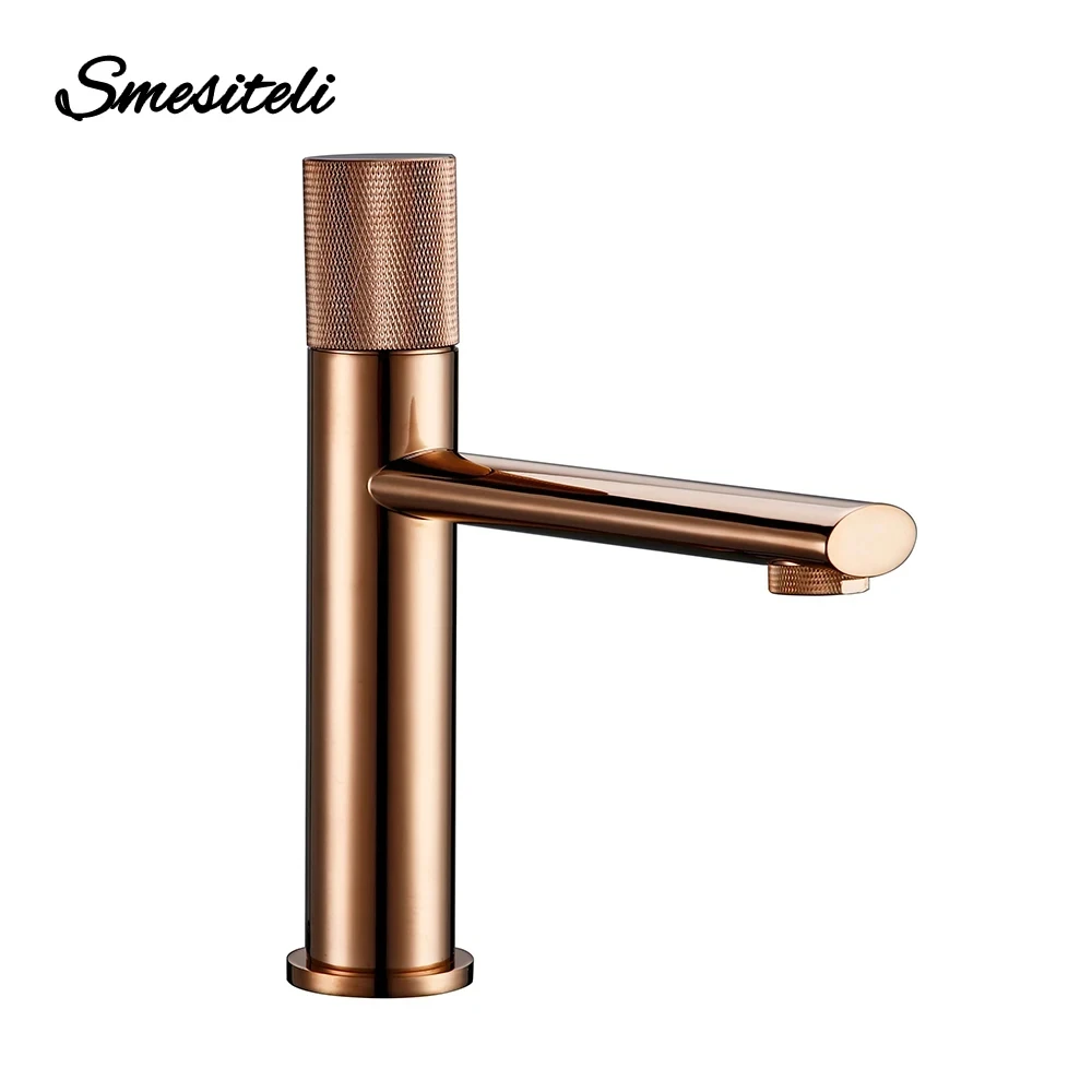 Smesiteli Rose Gold Bathroom Basin Faucet 100% Brass Single Handle Cold And Hot Water Mixer Brushed Gold Rose Tap