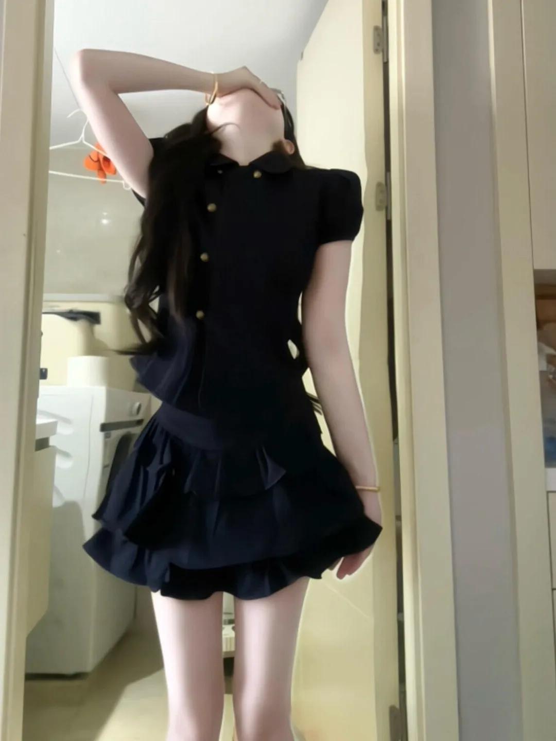 

Korean Style Semi-Formal Cake Skirt And Top Set Comfortable Breathable Summer Outfit High Waist Short Skirt Shirt Combo