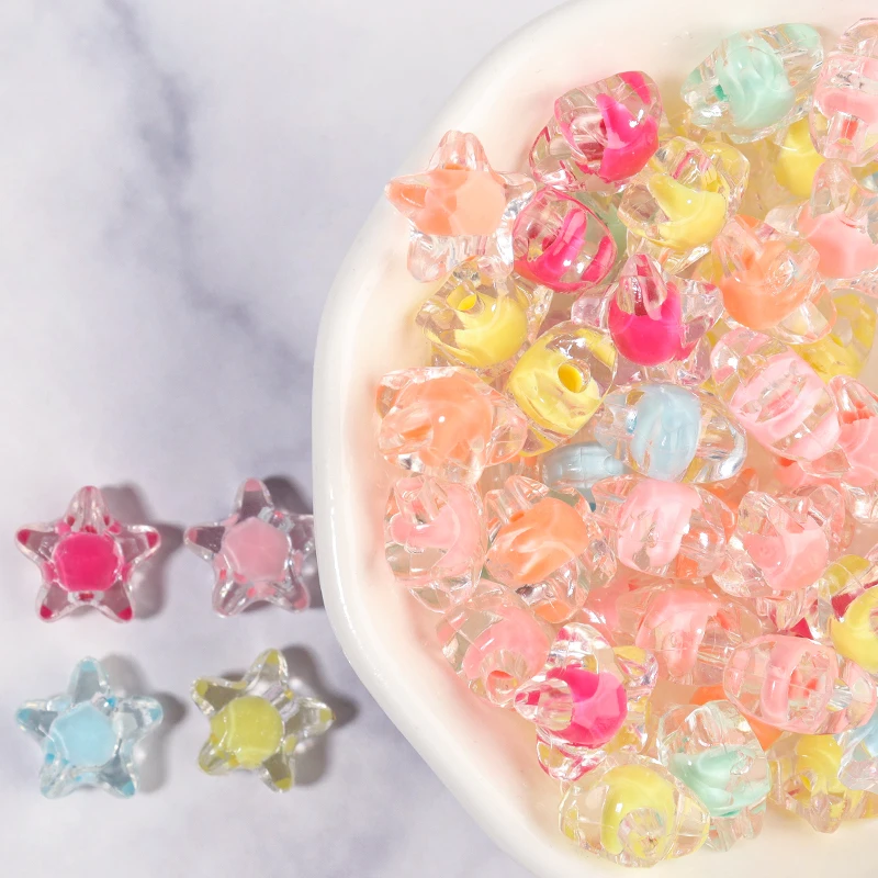 50 stücke Acryl fünfzackige Stern perle 12mm Mischfarbe transparent gefrostet lose Perlen für Schmuck machen DIY Armband Zubehör