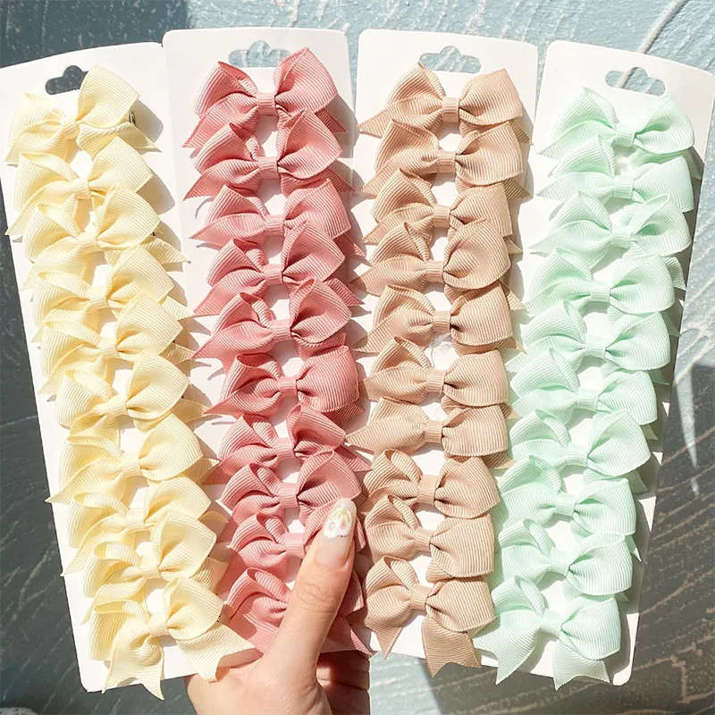 6/10pcs Baby Hair Bows Hair Clips Sets Solid Color Mini Cheer Bow Hairpin Children Lovely Hairgripe Toddler Boutique Headwear