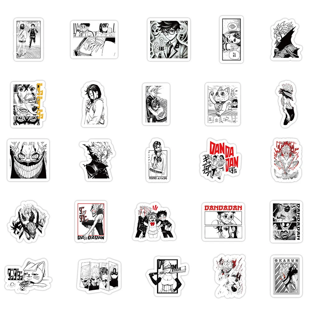 10/30/50pcs Momo Ayase Anime DANDADAN Stickers Black White Cartoon Okarun Decals for Notebook Laptop Phone Cool Sticker Kid Toys