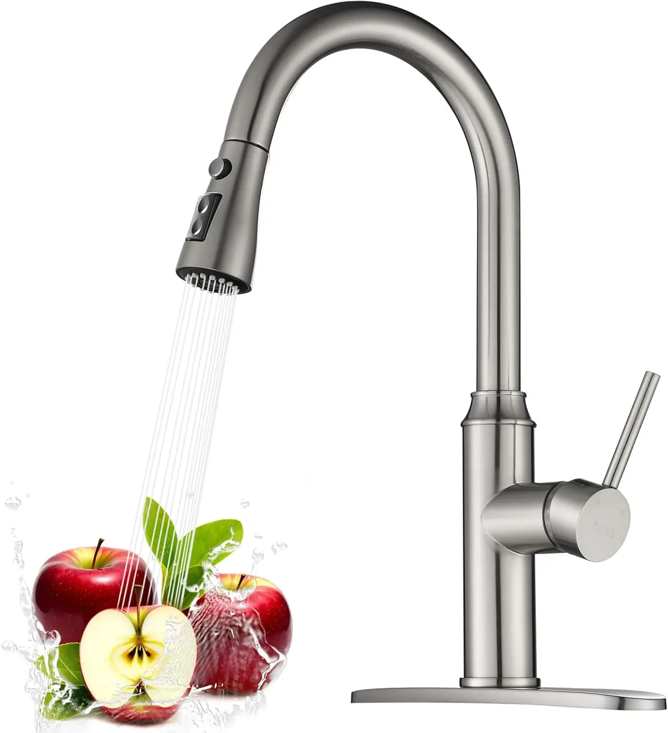 

Pull Down Sprayer Kitchen Faucet, Brushed Nickel Single Handle High Arc Stainless Steel for Sink