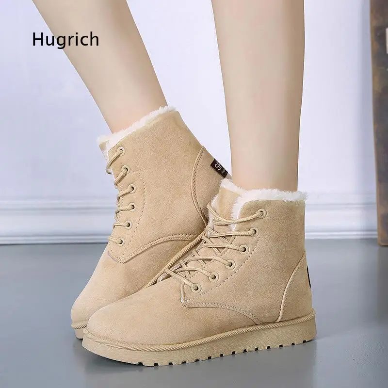 Fleece Lined Winter Ankle Boots For Women Lace Up Closure Faux Suede Upper Non Slip Flat Sole Footwear