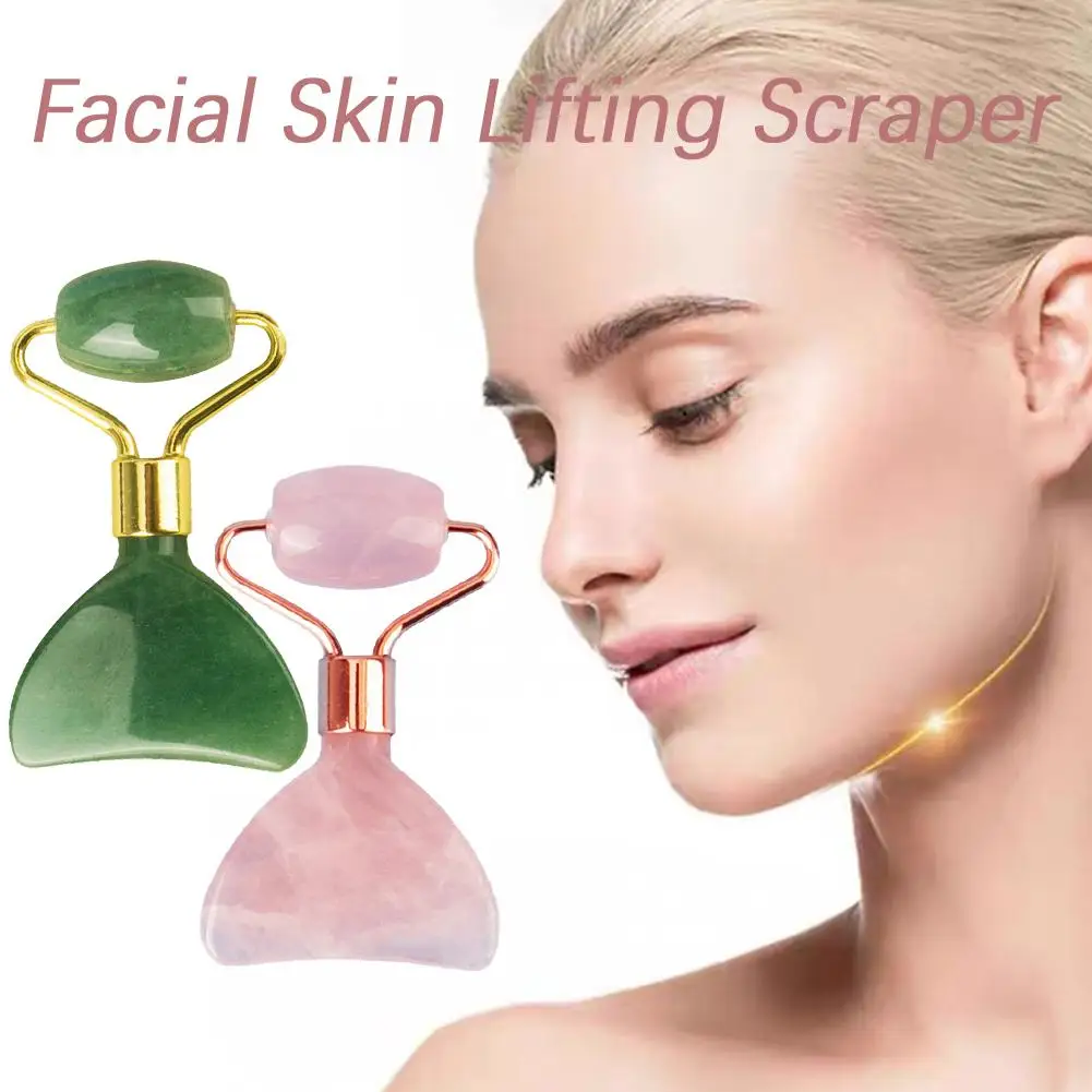 Rodillo de masaje Facial de doble cabezal, piedra de Jade, estiramiento de la piel, belleza fina, adelgazamiento, cuerpo, cara, relajación, cuello, G8N0