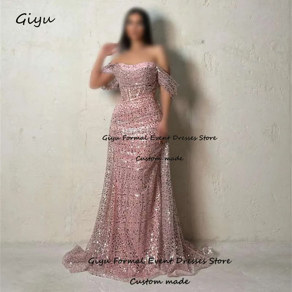 Giyu Exquisite Beading Evening Gown Dress Shining Off the Shoulder Wedding Party Dress Pink Sukienka Wieczorowa Luksusowa