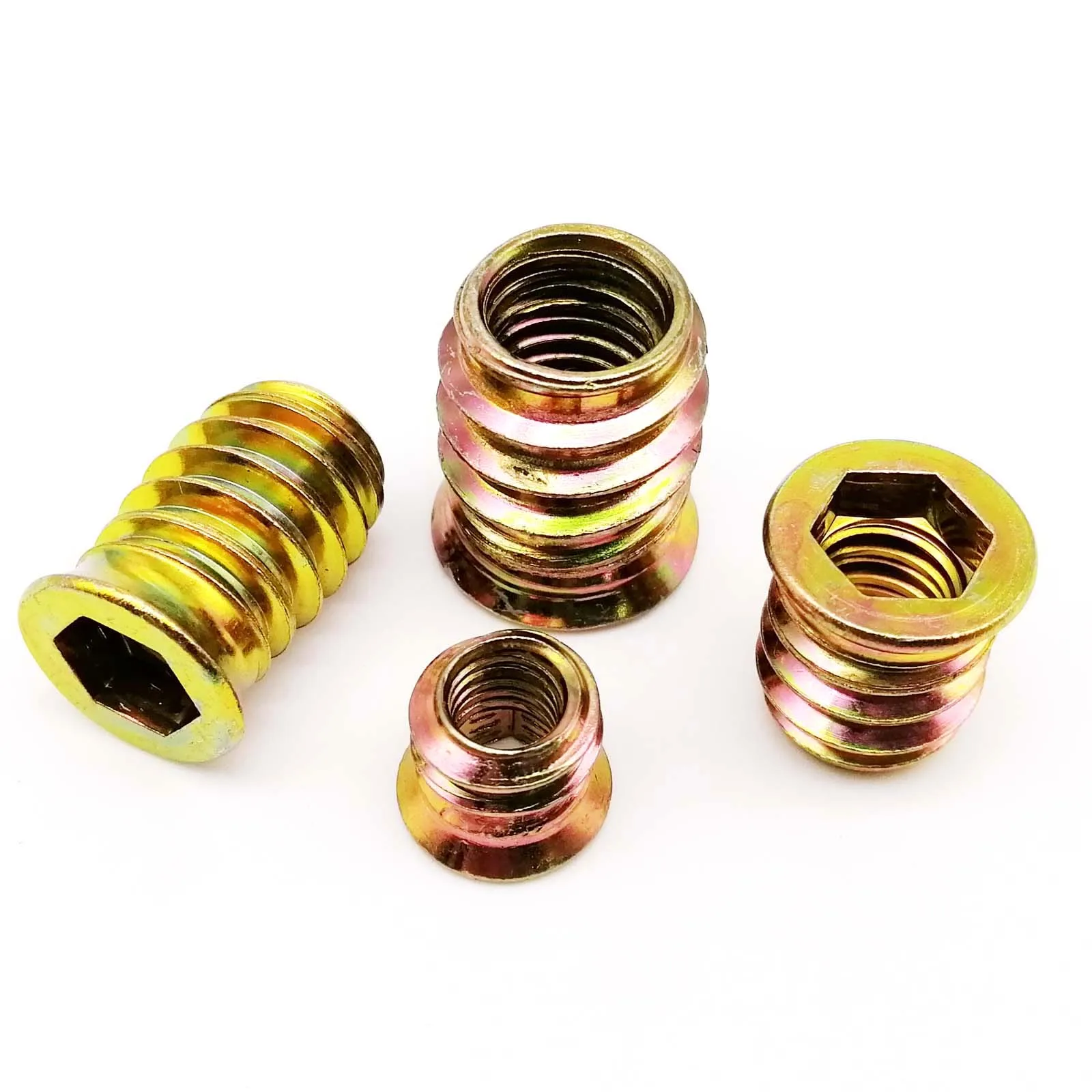 10X M6 M8 M10 Carbon Steel Hexagon Hex Socket Drive Head Threaded Embedded Insert Nut E-Nut for Wood Bed Cabinet Table Furniture