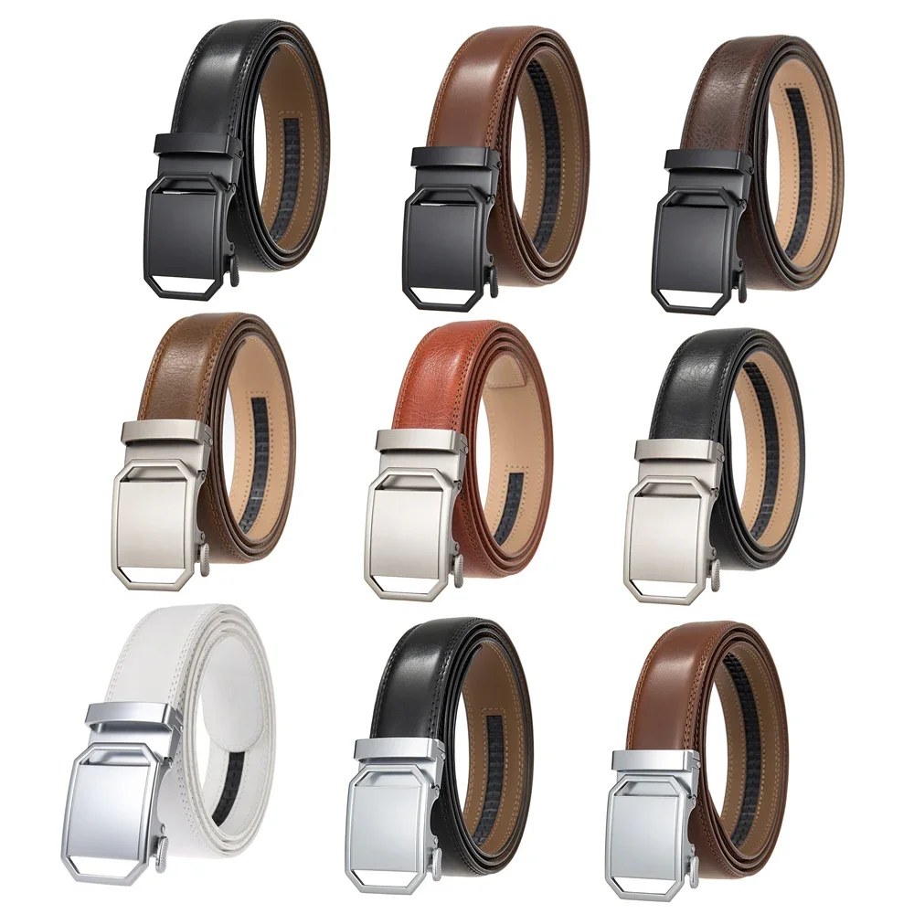 

Plyesxale 2026 Fashion Cow Leather Belt Men Automatic Buckle Cowhide Ratchet Business Formal Belts For Men Red Brown Black B24