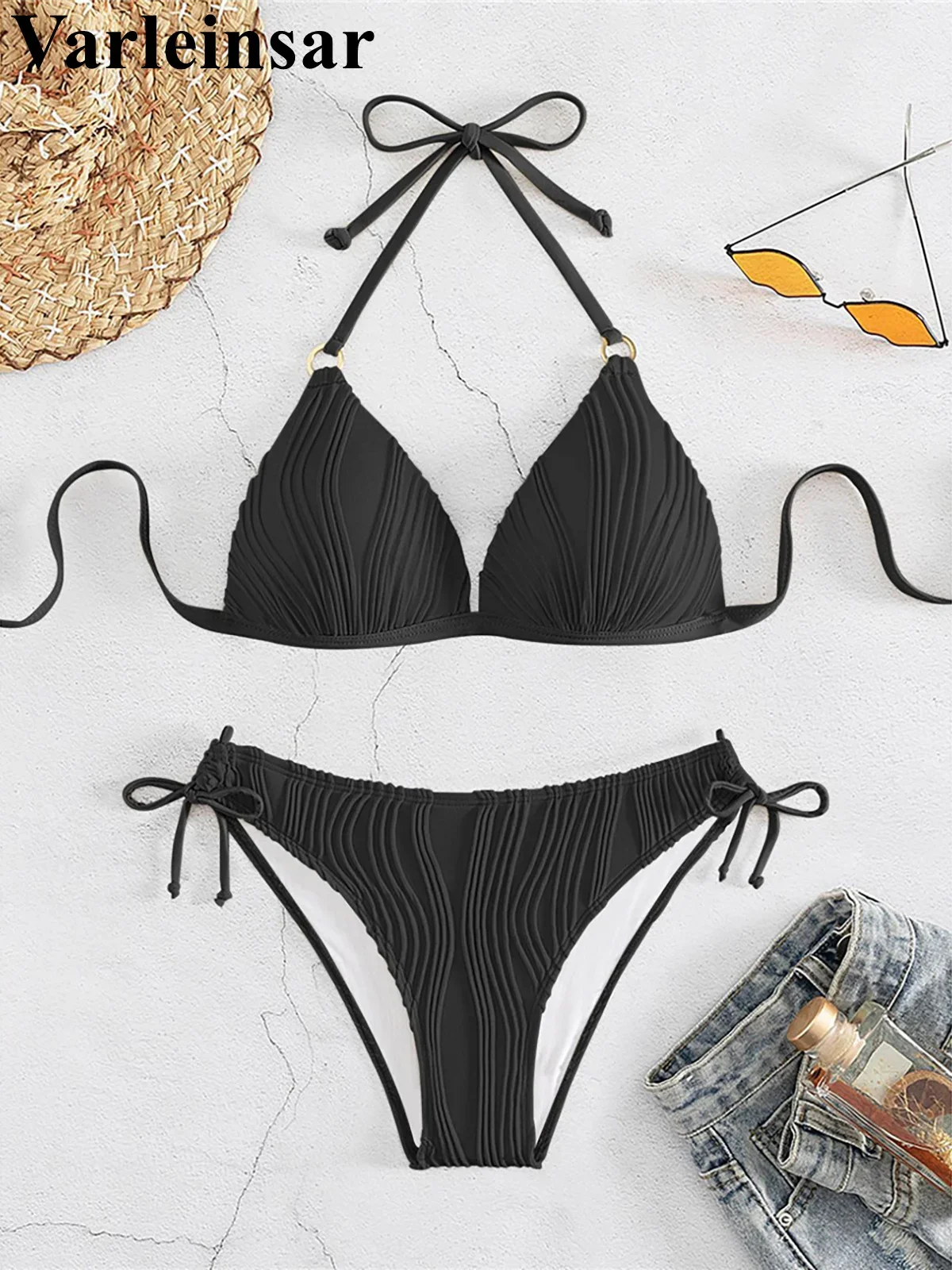 6 Colors Halter Bra Cup High Leg Cut Bikini Women Swimwear Female Swimsuit Two-pieces Bikini set Bather Bathing Suit Swim V6894