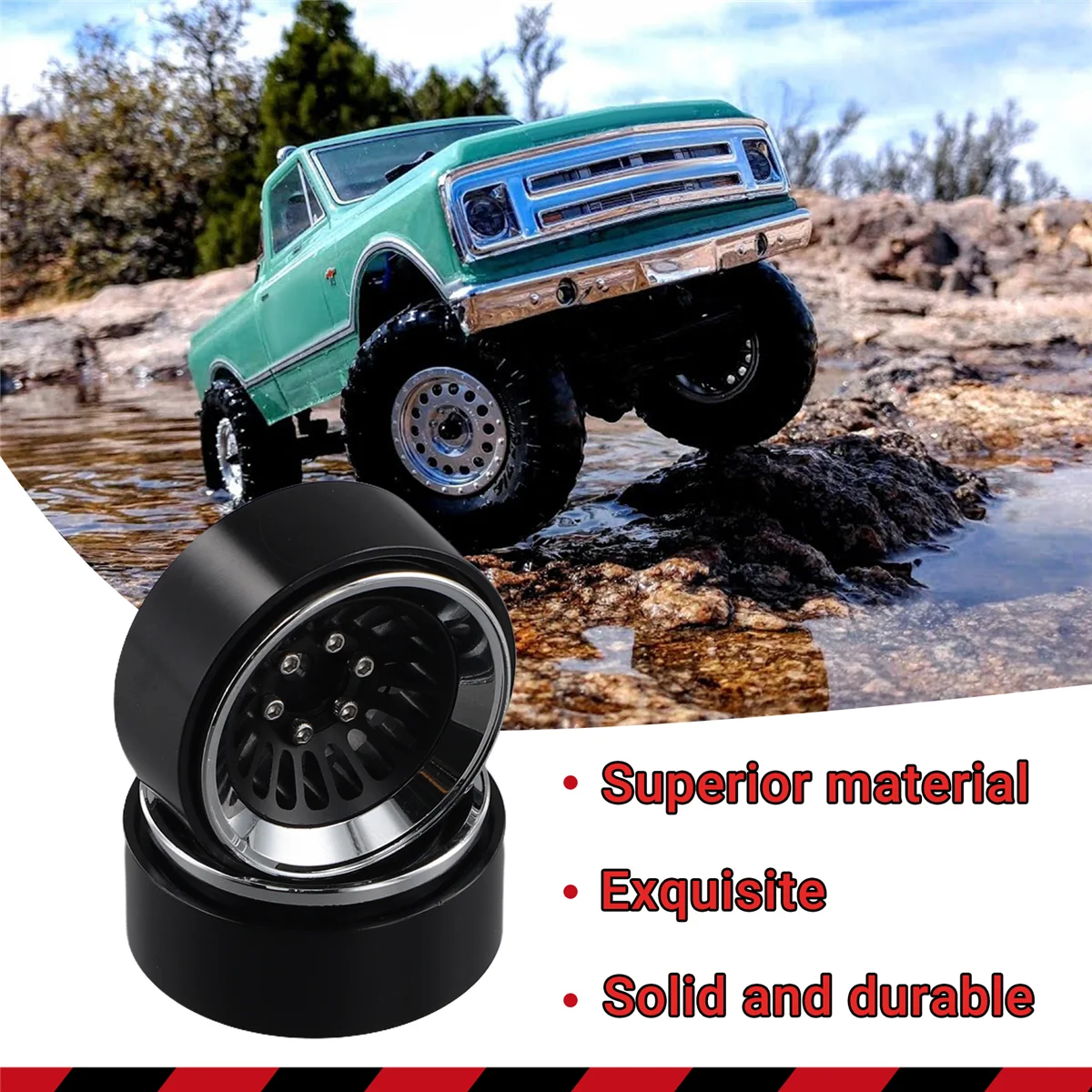 A88M 4 個 1.3 インチビードロックホイールハブリム RC クローラー車軸 1/24 1/18 TRX4M SCX24 アップグレードパーツ、シルバー & ブラック