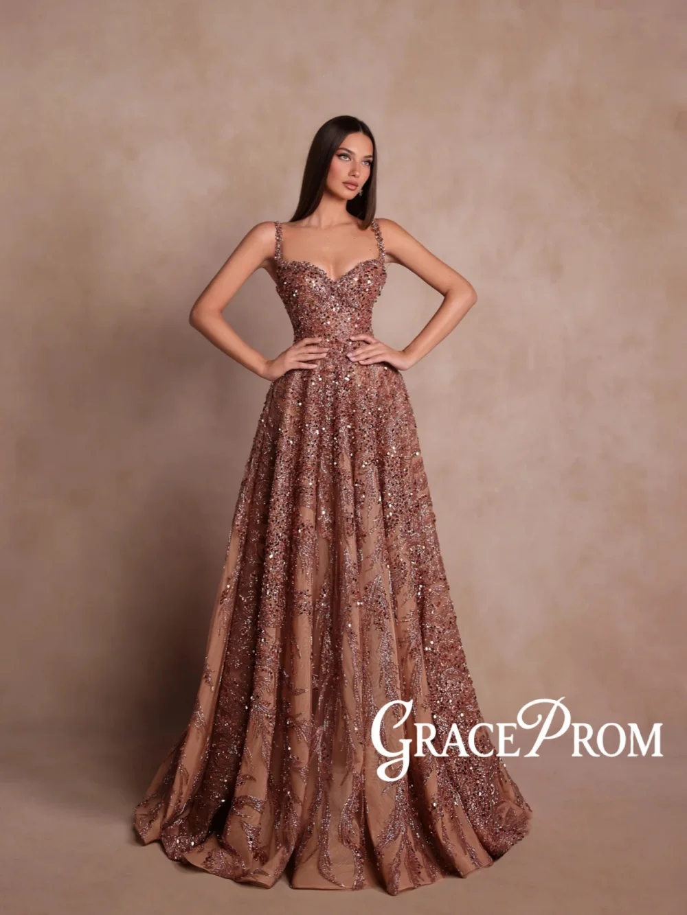 

Glamorous Beaded A-line Long Evening Dress Sweetheart Neck Thin Straps Wedding Party Gown Customized Gorgeous Red Carpet Gowns