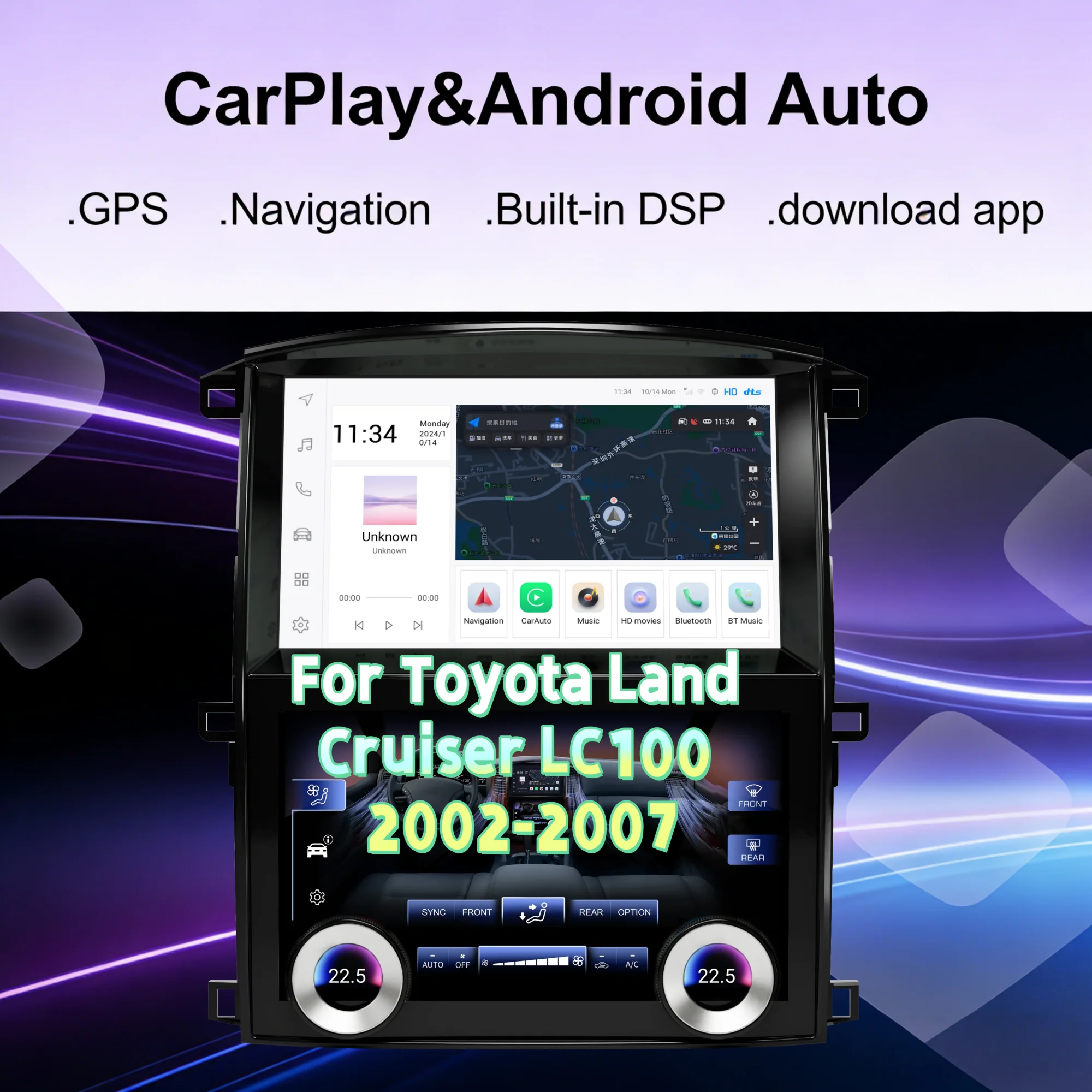 

For Toyota Land Cruiser LC100 2003-2007 Android 13 Head Unit Stereo Car Radio Multimedia Video Player Wireless Carplay Autoradio